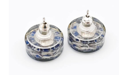 Preowned Chanel Circle Blue & Clear Resin CC 2015 Pierced Earrings-CHA.J.1028