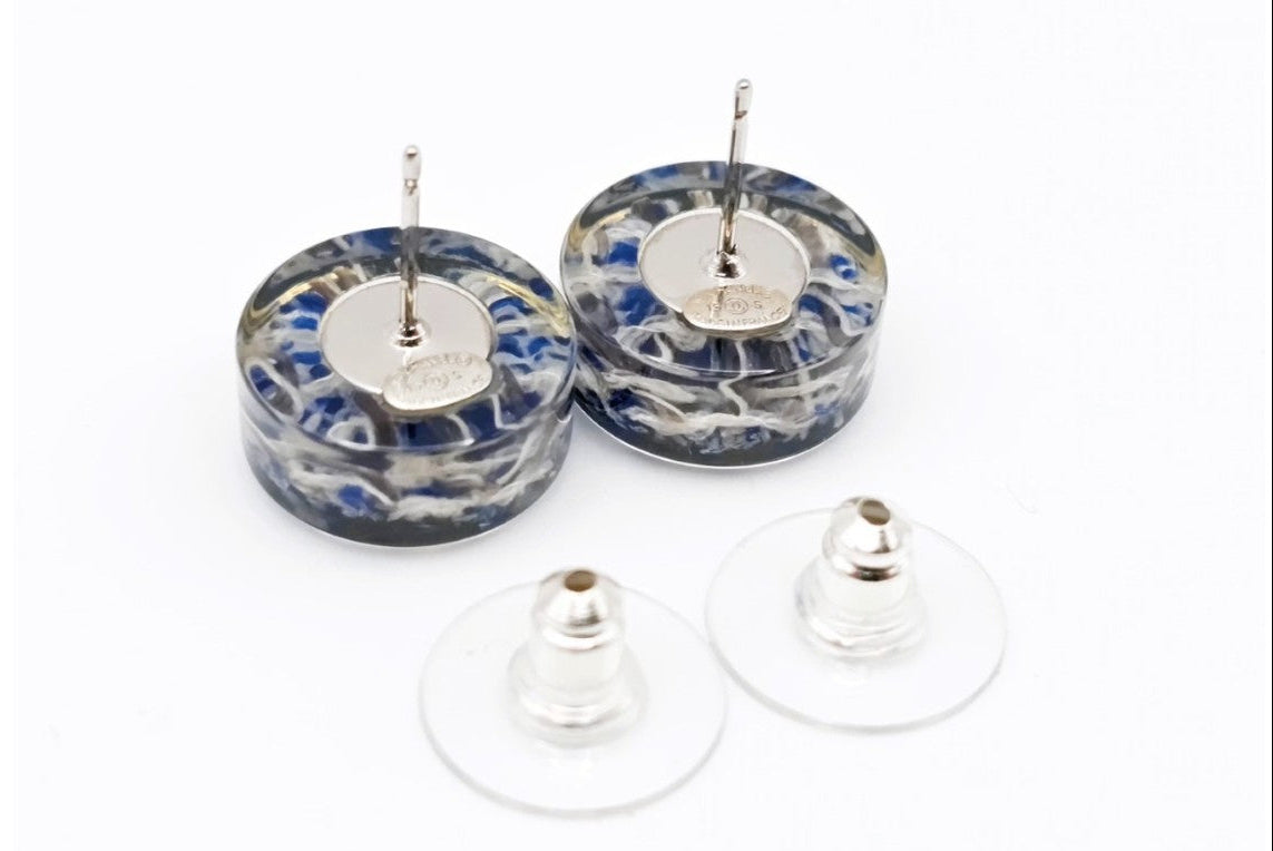 Preowned Chanel Circle Blue & Clear Resin CC 2015 Pierced Earrings-CHA.J.1028