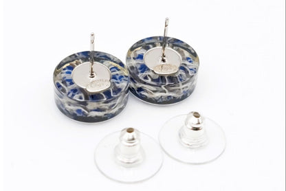 Preowned Chanel Circle Blue & Clear Resin CC 2015 Pierced Earrings-CHA.J.1028