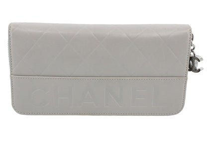 Pre-Owned Chanel Zip Lambskin Around Large Wallet (Gray) CHA.S.1013