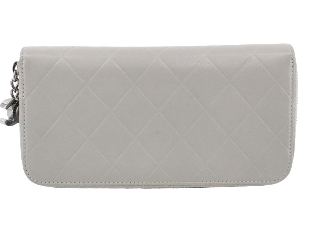 Pre-Owned Chanel Zip Lambskin Around Large Wallet (Gray) CHA.S.1013