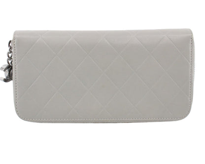 Pre-Owned Chanel Zip Lambskin Around Large Wallet (Gray) CHA.S.1013