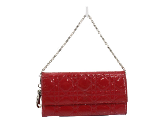 Pre-Owned Dior Lady Dior Convertible Chain Patent Wallet on Chain Shoulder Bag (Red) DIO.B.1006
