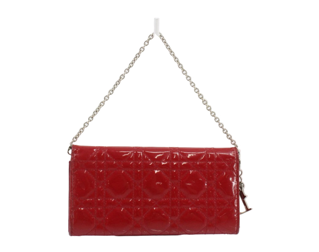 Pre-Owned Dior Lady Dior Convertible Chain Patent Wallet on Chain Shoulder Bag (Red) DIO.B.1006