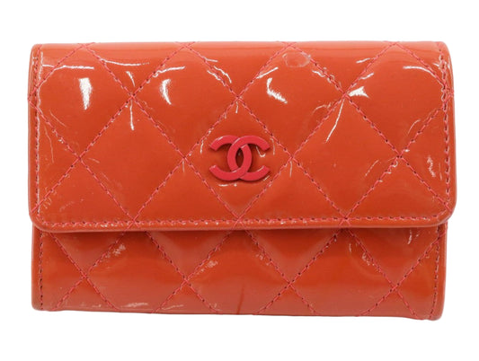 Pre-Owned Chanel Petite Coco Mark Card Holder Patent Leather (Orange) CHA.S.1016
