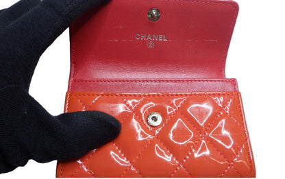 Pre-Owned Chanel Petite Coco Mark Card Holder Patent Leather (Orange) CHA.S.1016
