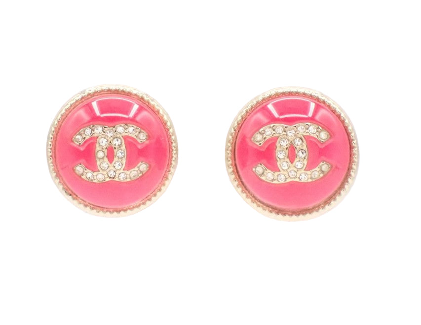 Pre-Owned Chanel 22C Rhinestone Round Stud Earrings CHA.J.1038