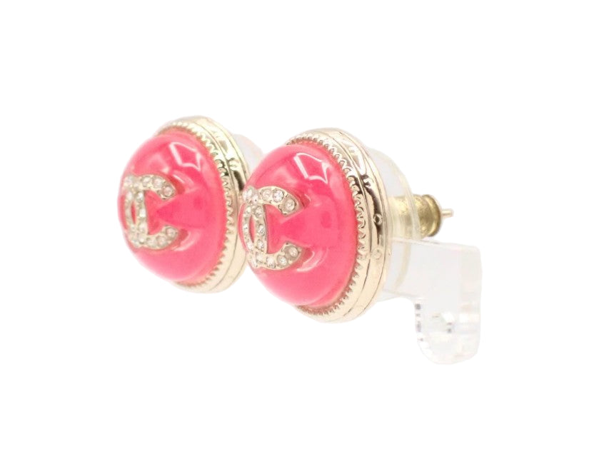 Pre-Owned Chanel 22C Rhinestone Round Stud Earrings CHA.J.1038