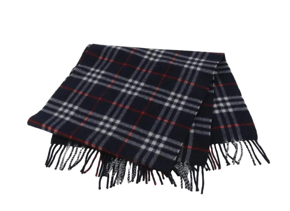Pre-Owned Burberry Cashmere Classic Check Scarf (Navy) BUR.A.1009