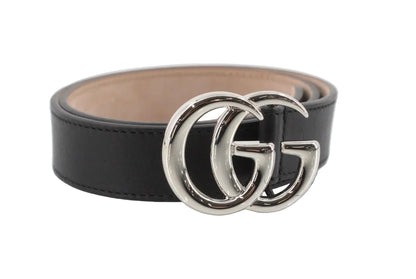 Pre-Owned Gucci GG Marmont Leather Belt 70 (Black & Silver) GUC.A.1008