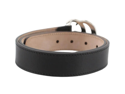 Pre-Owned Gucci GG Marmont Leather Belt 70 (Black & Silver) GUC.A.1008