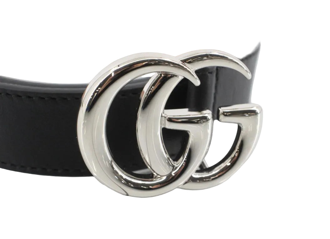 Pre-Owned Gucci GG Marmont Leather Belt 70 (Black & Silver) GUC.A.1008