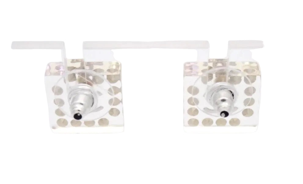 Preowned Chanel Square Acrylic & Stone Coco Mark Pierced Earrings-CHA.J.1052