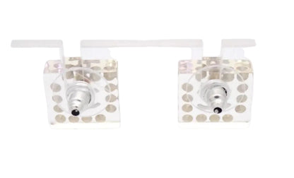 Preowned Chanel Square Acrylic & Stone Coco Mark Pierced Earrings-CHA.J.1052