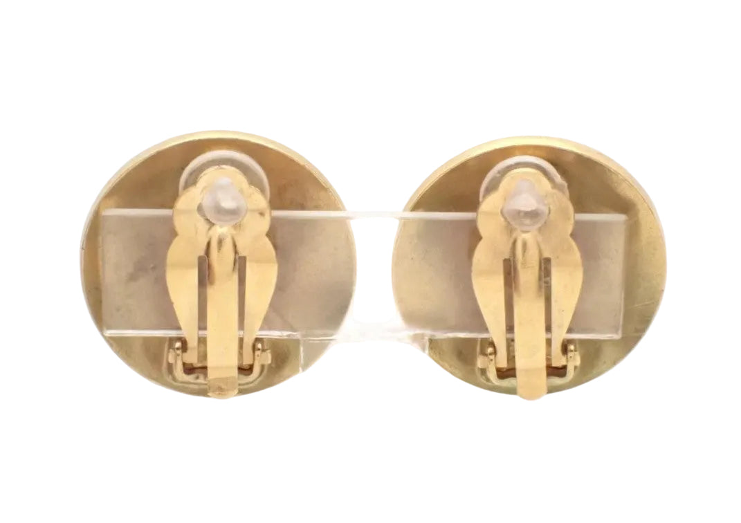 Pre-Owned Chanel 1994 Gold w/ Black Clip On Earrings CHA.J.1098