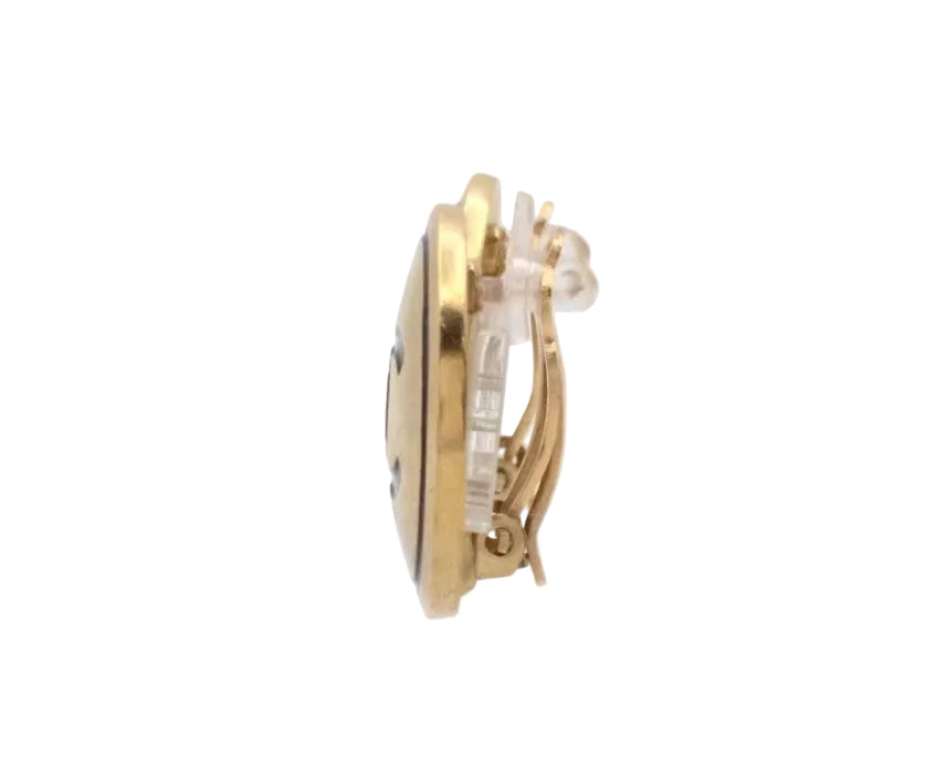 Pre-Owned Chanel 1994 Gold w/ Black Clip On Earrings CHA.J.1098