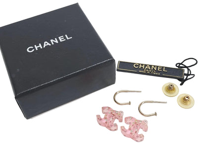 Preowned Chanel Pink Stone Circle Huggie Pierced Earrings-CHA.J.1100