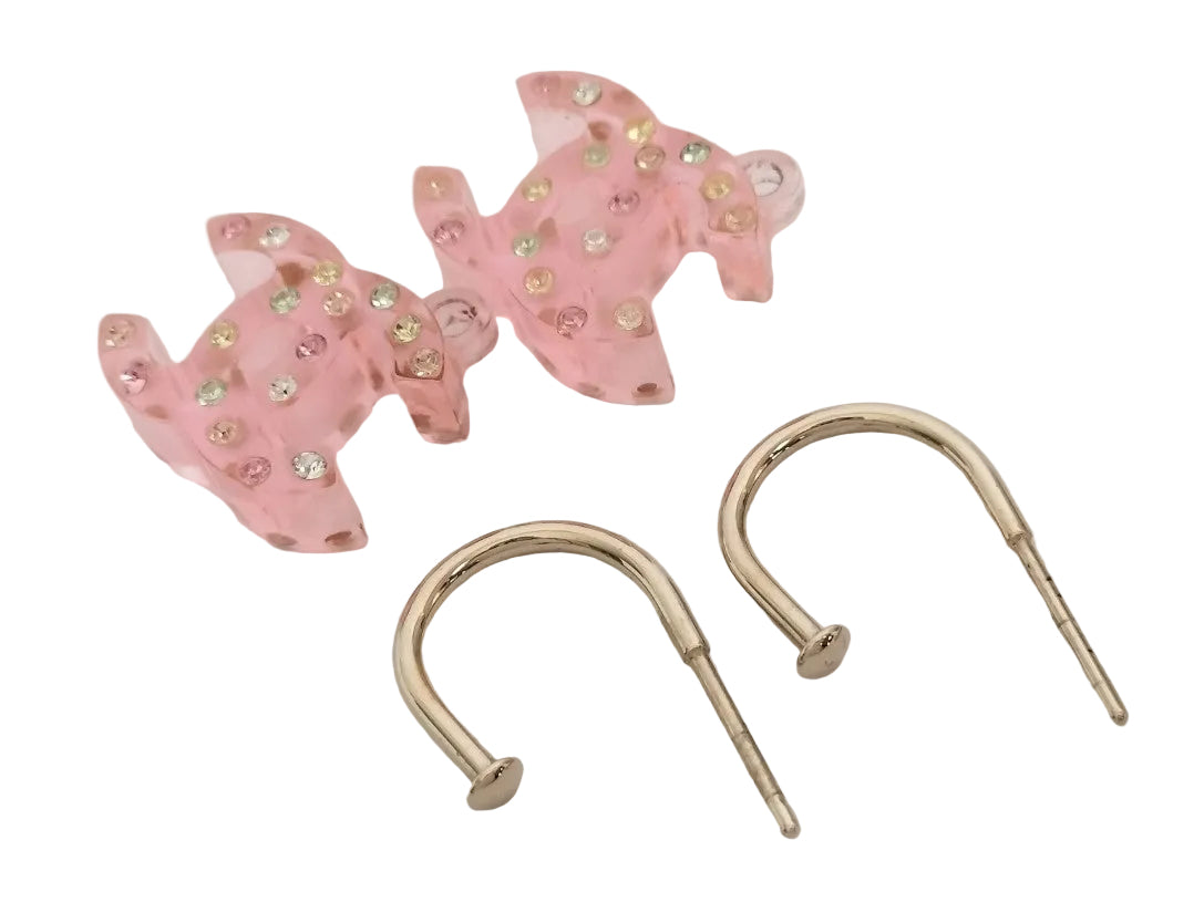 Preowned Chanel Pink Stone Circle Huggie Pierced Earrings-CHA.J.1100