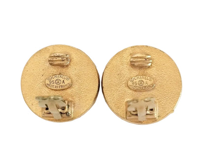 Pre-Owned Chanel Vintage Coco Mark Gold & Black Rope Edge 95' Clip On Earrings CHA.J.1127