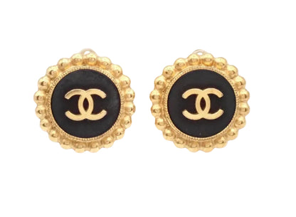 Pre-Owned Chanel Vintage Coco Dot Edge 95' Clip On Earrings CHA.J.1126