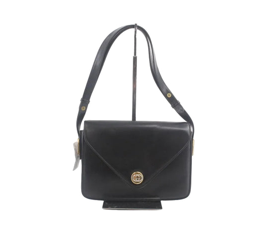 Pre-Owned Gucci Vintage Leather Adjustable Strap Shoulder Bag (Black) GUC.B.1080
