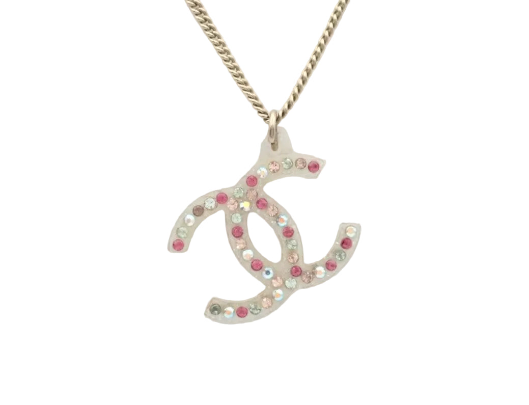 Pre-Owned Chanel Acrylic Coco Mark Colored Stone 04' Necklace CHA.J.1132