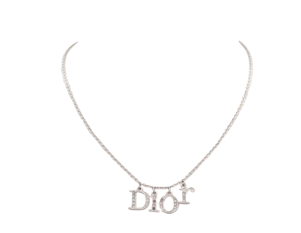 Pre-Owned Christian Dior Silver Logo Dior Swing Necklace DIO.J.1004
