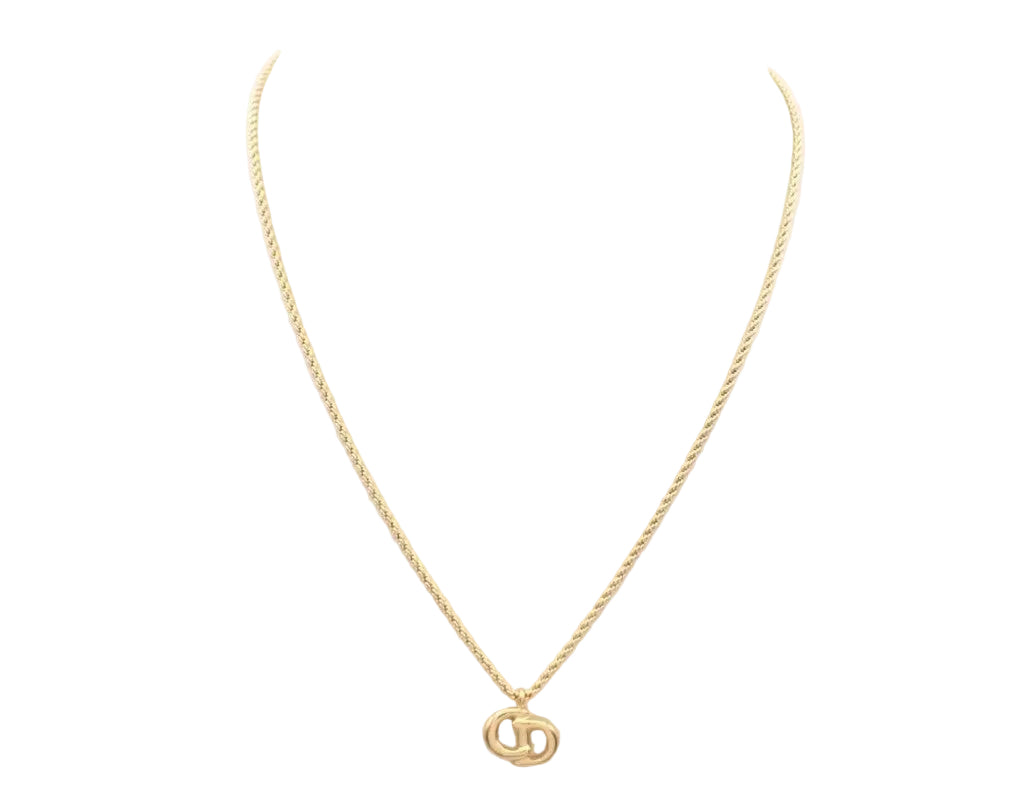 Pre-Owned Christian Dior CD Gold Plated Chain Necklace DIO.J.1005