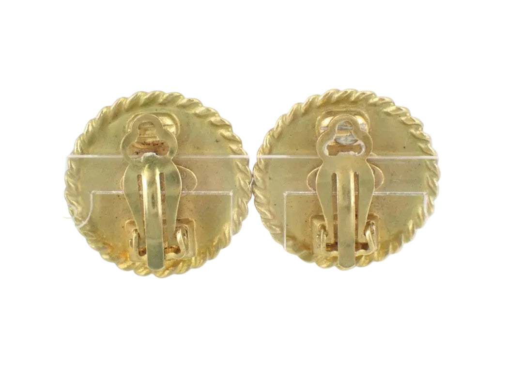 Pre-Owned Chanel Vintage Coco Mark Gold & Black Rope Edge 95' Clip On Earrings CHA.J.1133