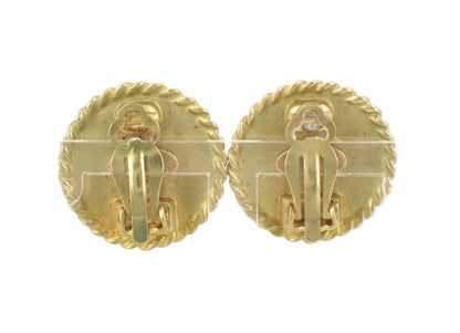 Pre-Owned Chanel Vintage Coco Mark Gold & Black Rope Edge 95' Clip On Earrings CHA.J.1133