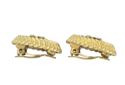 Pre-Owned Chanel Vintage Coco Mark Gold & Black Rope Edge 95' Clip On Earrings CHA.J.1133