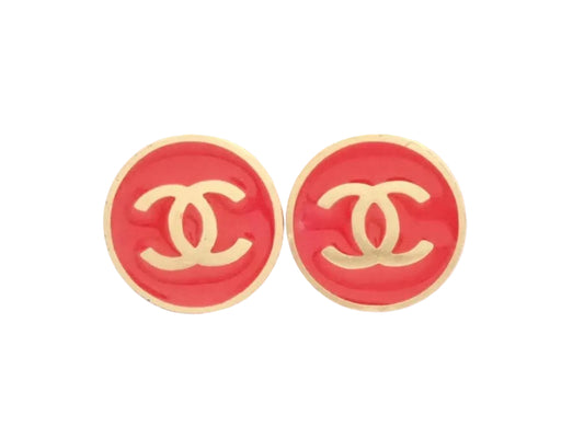 Pre-Owned Chanel Vintage Coco Mark Circle 2001 Clip on Earrings (Red) CHA.J.1137