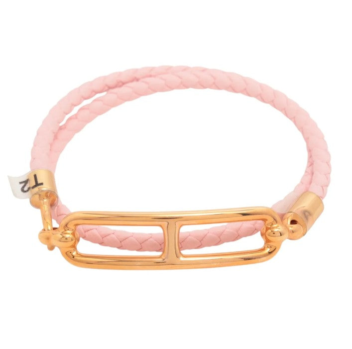 Pre-Owned Hermes Roulis Double Tour T2 (Size S) Rose Gold Leather Bracelet HER.J.1014