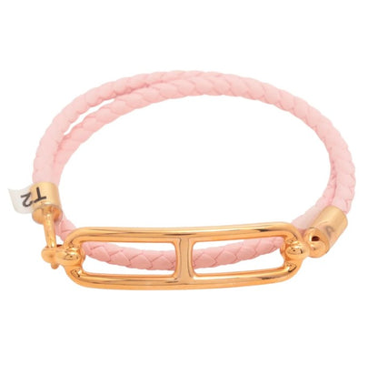 Pre-Owned Hermes Roulis Double Tour T2 (Size S) Rose Gold Leather Bracelet HER.J.1014