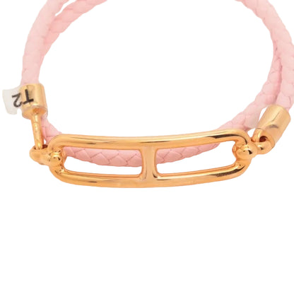 Pre-Owned Hermes Roulis Double Tour T2 (Size S) Rose Gold Leather Bracelet HER.J.1014
