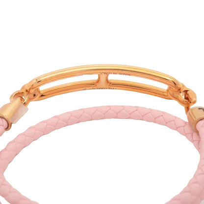 Pre-Owned Hermes Roulis Double Tour T2 (Size S) Rose Gold Leather Bracelet HER.J.1014