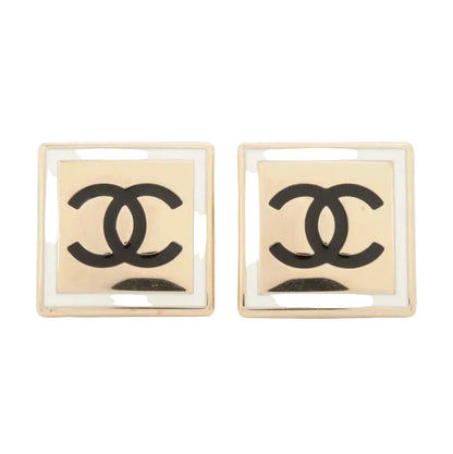 Pre-Owned Chanel 2022 Square Gold and Black CC Pierced Earrings CHA.J.1145
