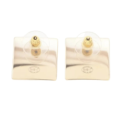 Pre-Owned Chanel 2022 Square Gold and Black CC Pierced Earrings CHA.J.1145