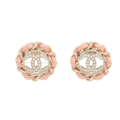 Pre-Owned Chanel 2022 Pink Leather Braided and Stone CC Mark Pierced Earrings CHA.J.1147