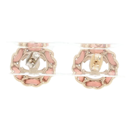 Pre-Owned Chanel 2022 Pink Leather Braided and Stone CC Mark Pierced Earrings CHA.J.1147