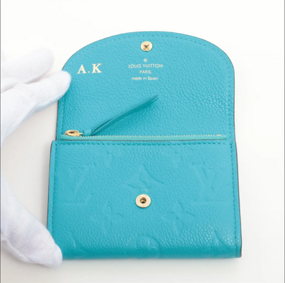 Pre-Owned Louis Vuitton Rosalie Coin Empreinte Leather Wallet w/ Initals AK (Blue) LOU.S.1297