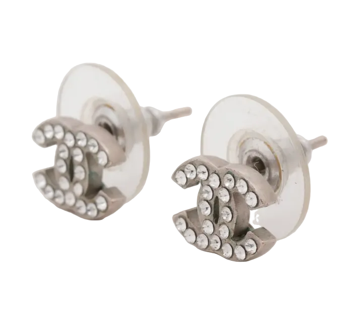Pre-Owned Chanel Stone Coco Mark Silver 2010 Pierced Earring CHA.J.1151