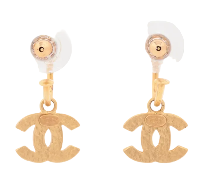 Pre-owned Chanel Black & Gold Stone 02 Swing Huggies Pierced Earrings CHA.J.1150