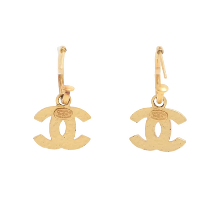 Pre-owned Chanel Black & Gold Stone 02 Swing Huggies Pierced Earrings CHA.J.1152