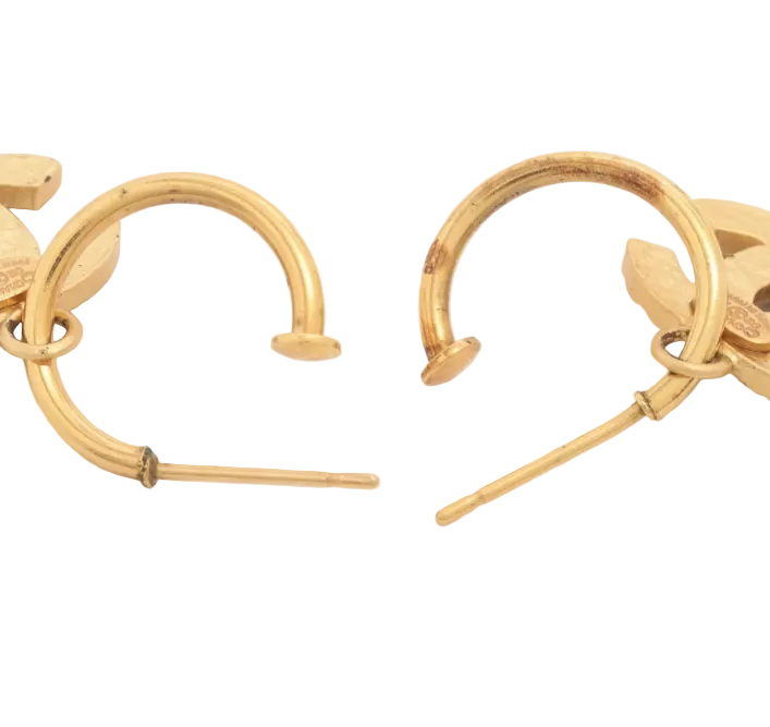 Pre-owned Chanel Black & Gold Stone 02 Swing Huggies Pierced Earrings CHA.J.1152