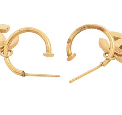 Pre-owned Chanel Black & Gold Stone 02 Swing Huggies Pierced Earrings CHA.J.1152