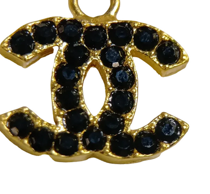 Pre-owned Chanel Black & Gold Stone 02 Swing Huggies Pierced Earrings CHA.J.1152