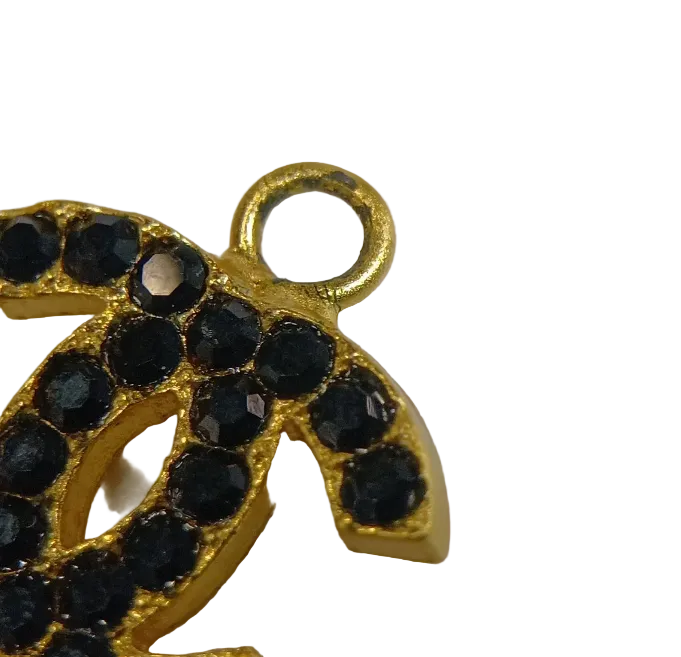 Pre-owned Chanel Black & Gold Stone 02 Swing Huggies Pierced Earrings CHA.J.1152