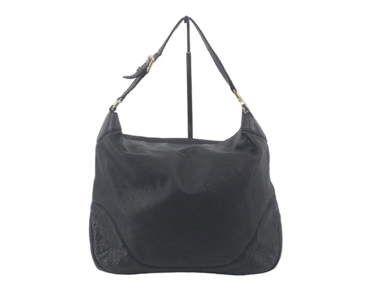 Pre-Owned Gucci Charlotte Leather and Embossed GG Leather Hobo (Black) GUC.B.1039