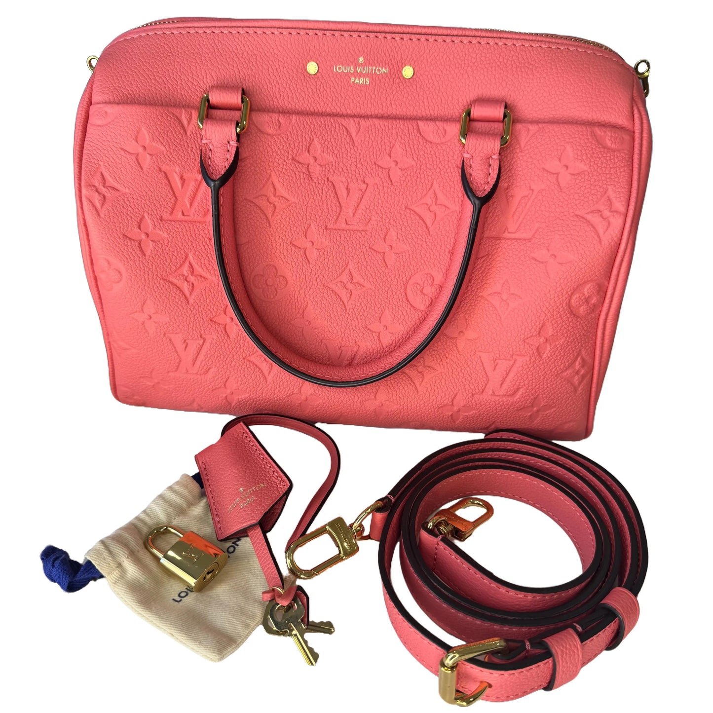 Pre-Owned Louis Vuitton Speedy 25 Empreinte Leather Bandolier Crossbody (Pink) LOU.B.1095